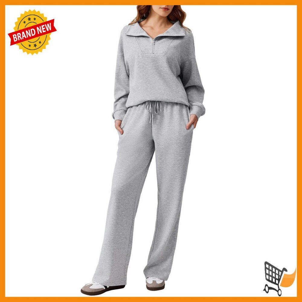 Oversized Half-Zip Sweatshirt & Wide-Leg Sweatpants Matching Set